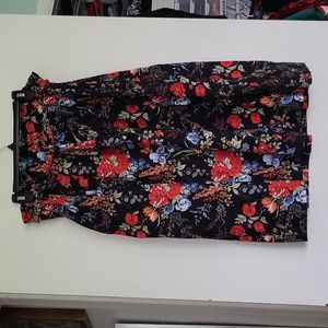 H&M Large Black Floral Paper Bag style Midi Skirt with Pockets